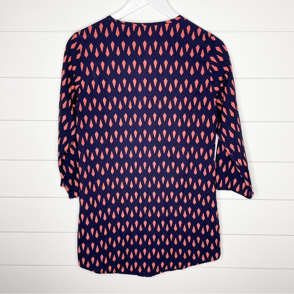 19 Cooper Clemency Diamond Print Split Neck Tunic Top Navy Orange Size Small - Picture 5 of 8